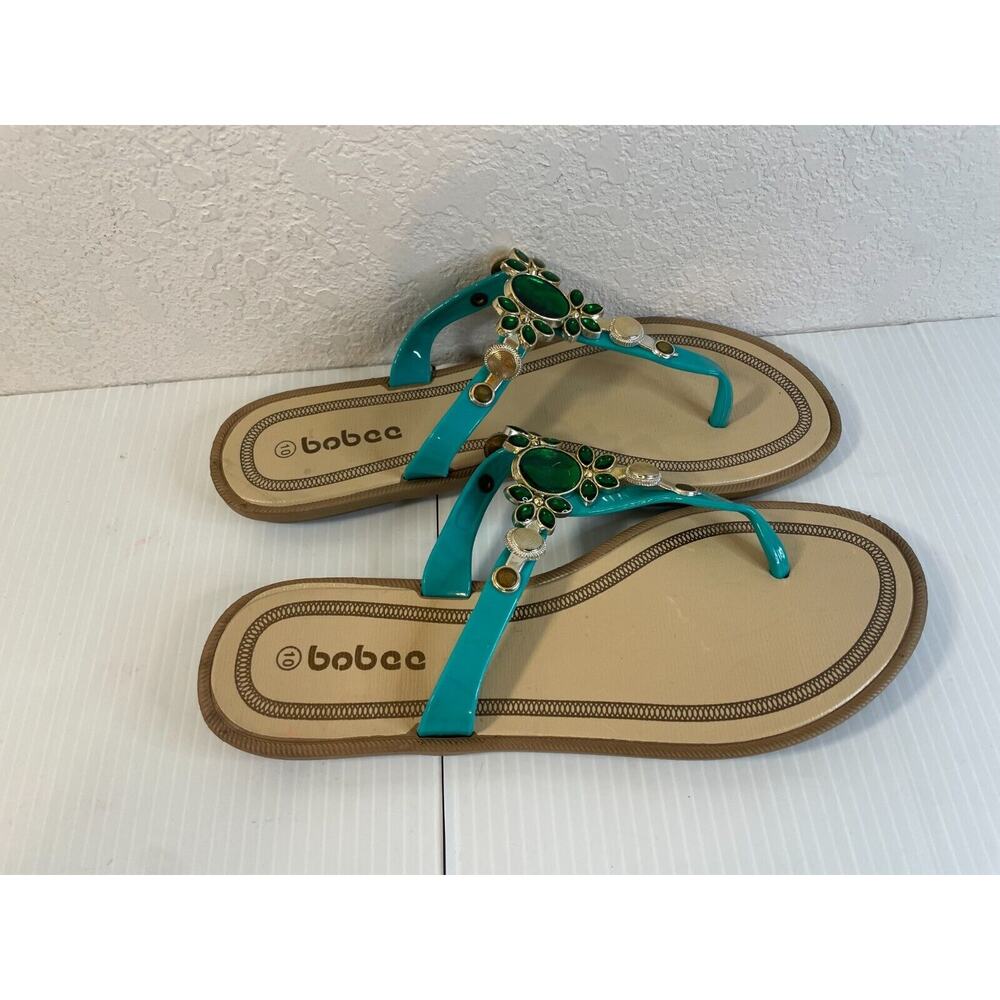 ""BOBEE Turquoise Jeweled/Gold Sandals SZ 10 EXCELLENT Cond.""